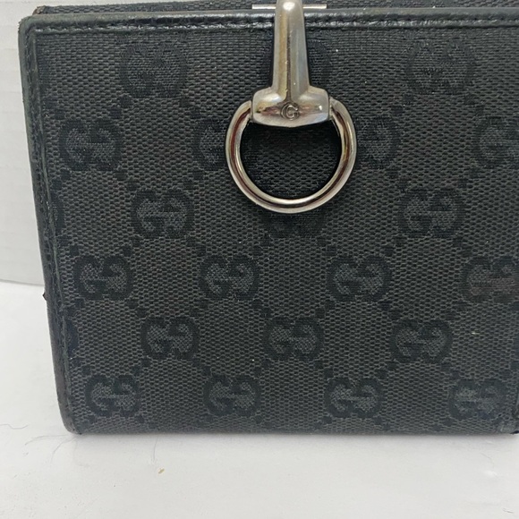 Gucci Black GG Monogram Wallet with Silver Horsebit Ring Clasp - Picture 2 of 11
